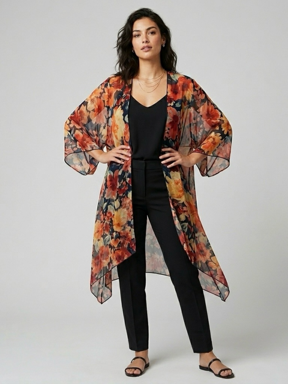Salty Lemon Sheer Floral‎ Kimono Wrap One Size Boho Beach Whimsygoth Lightweight